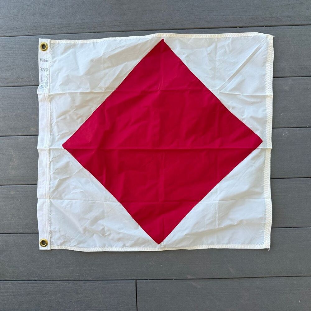 Vintage Authentic Nautical Signal Flag - Letter F Foxtrot - White and Red Diamon